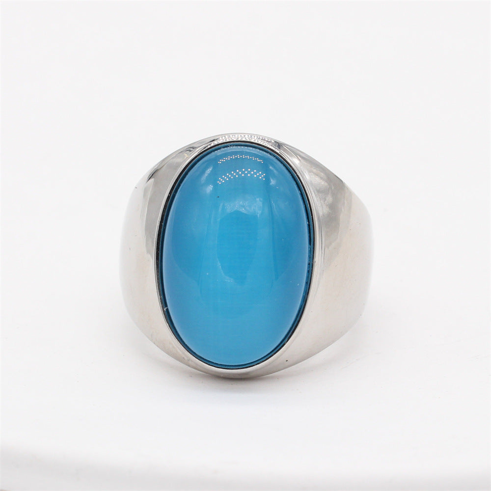Planderful Oval Opal Ring Unisex Titanium Steel Durable Retro Style For Men And Women