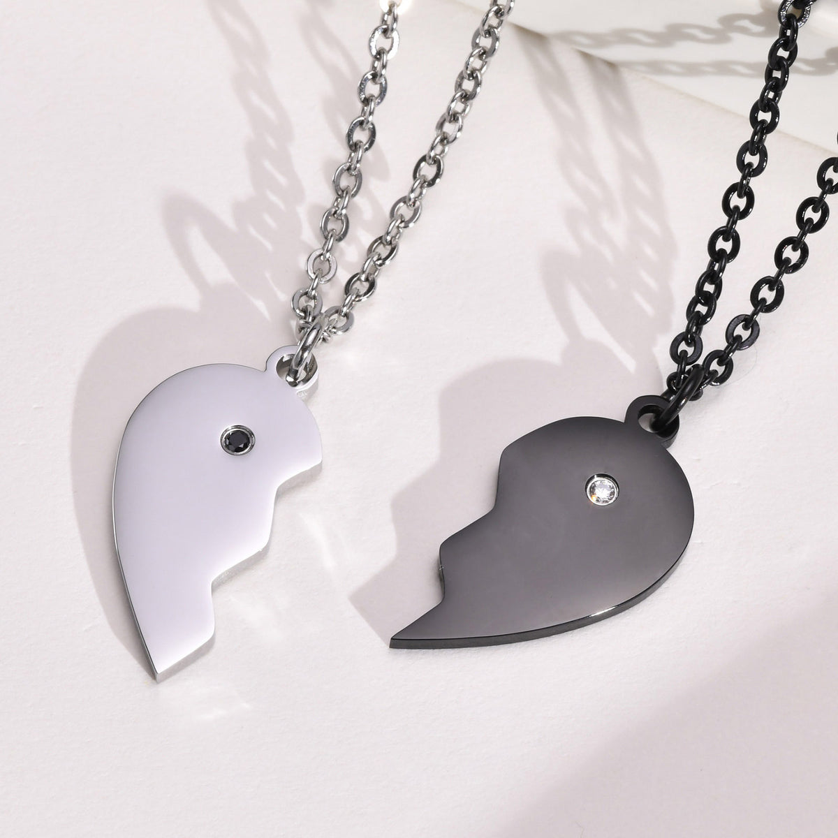 Heart Zircon Black Stainless Steel Necklace Unisex