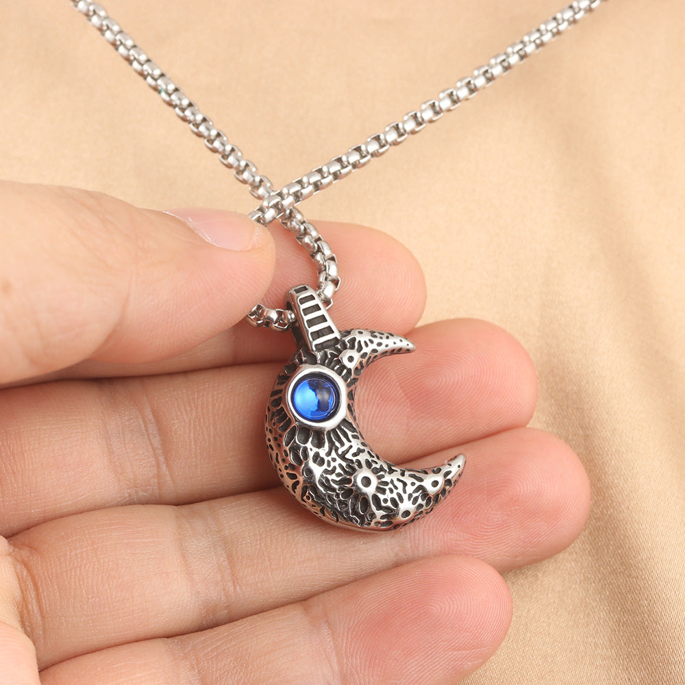 European And American Stainless Steel Moon Pendant Necklace