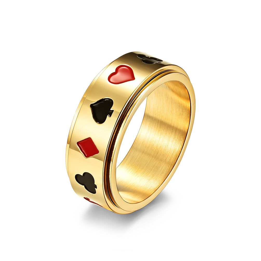 Planderful Spinner Ring Titanium Steel Rotatable Playing Card Spades Hearts Plum Blossom For Card Lovers Size 7 To 12