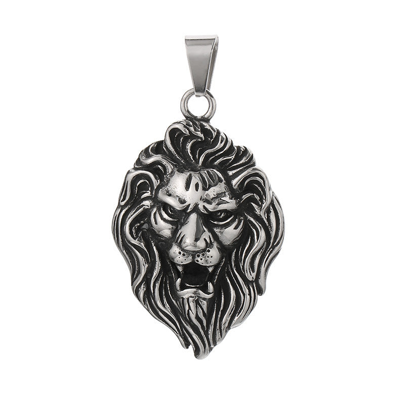 Animal Shape Old, Punk Lion Head Wolf Head Fox Titanium Steel Men's Pendant Necklace