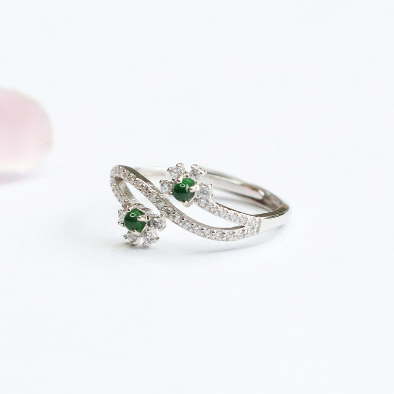 Green Jadeite Adjustable Sterling Silver Ring