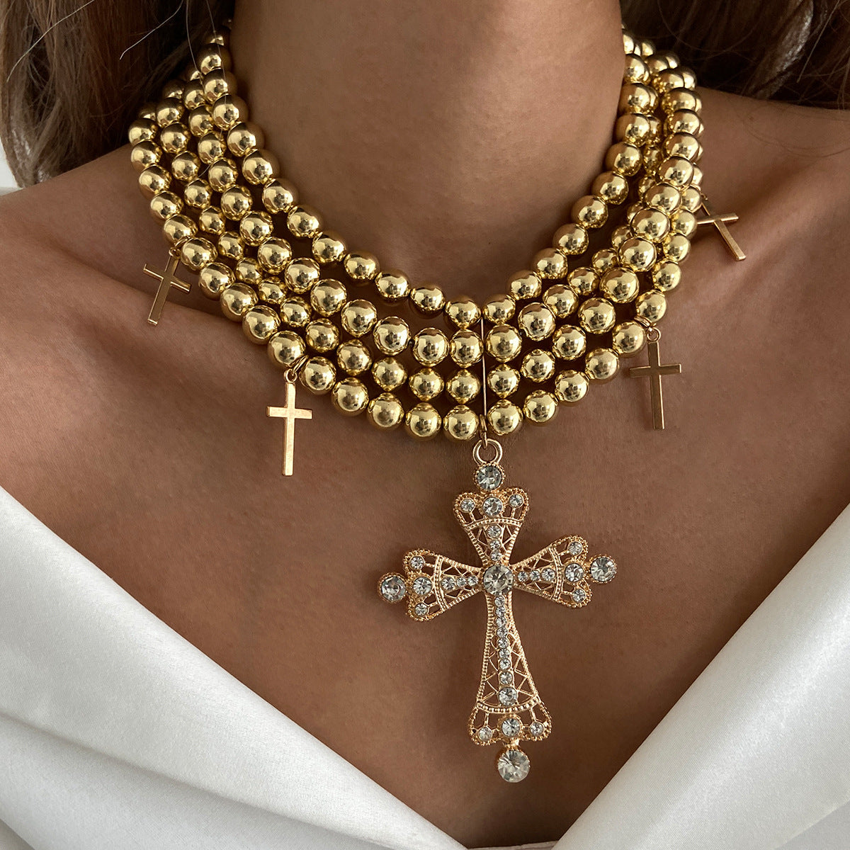 Planderful Vienna Verve Necklace – Stylish Multi-Layer Cross Pendant