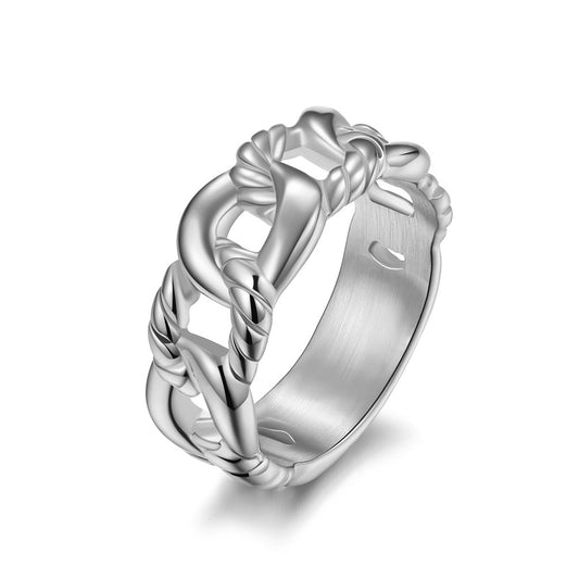 European And American Hip-Hop Wind Titanium Steel Cuban Chain Ring for Men