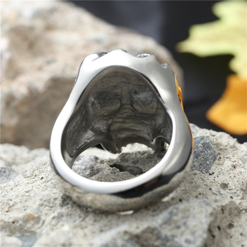 Titanium Steel Skull Ring for Men - Retro Punk Style with Fangs - European and American Jewelry