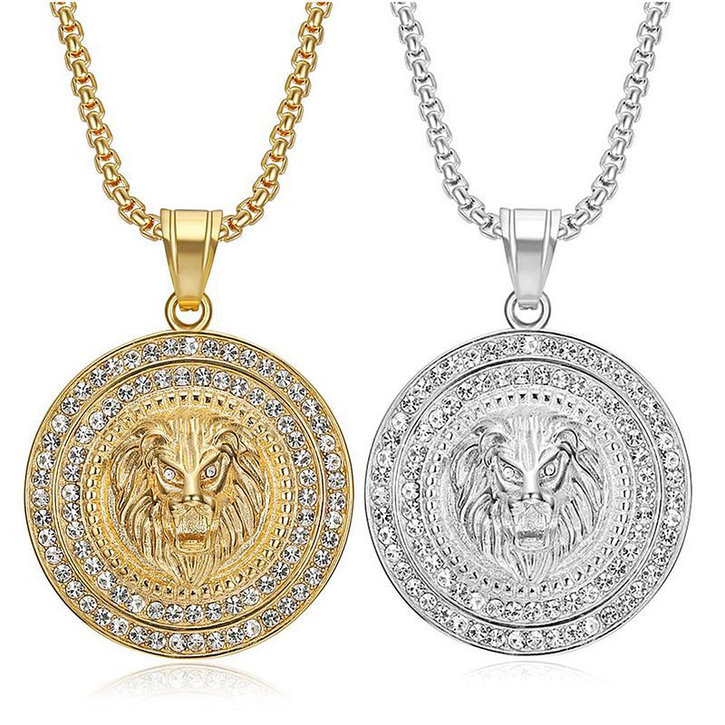 Rhinestone Necklace - Luxury Lion Head Pendant, Gold-Plated Stainless Steel, Planderful Hip Hop Jewelry