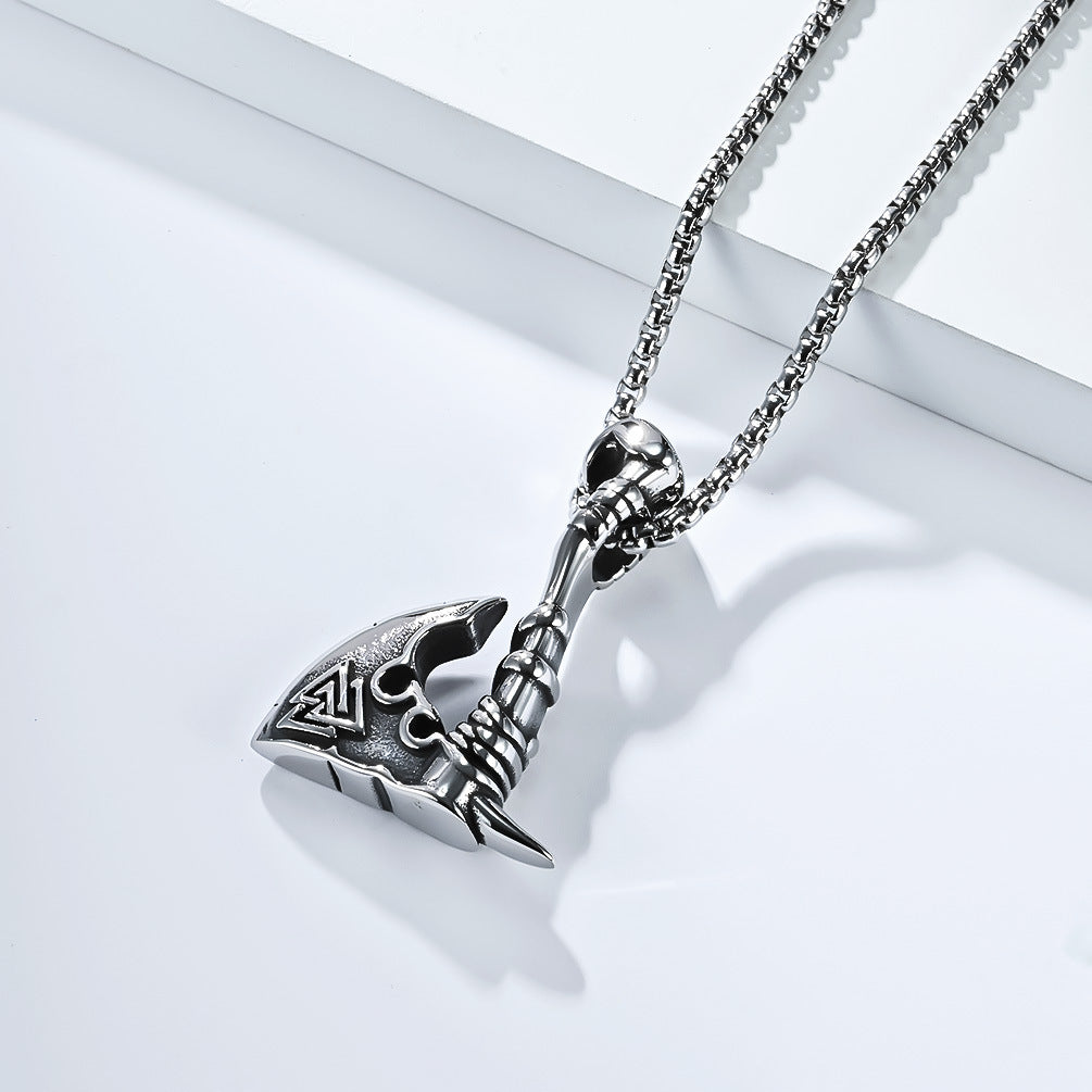 Planderful Nordic Viking Triangular Knot Durable Titanium Steel Axe Pendant Necklace For Men
