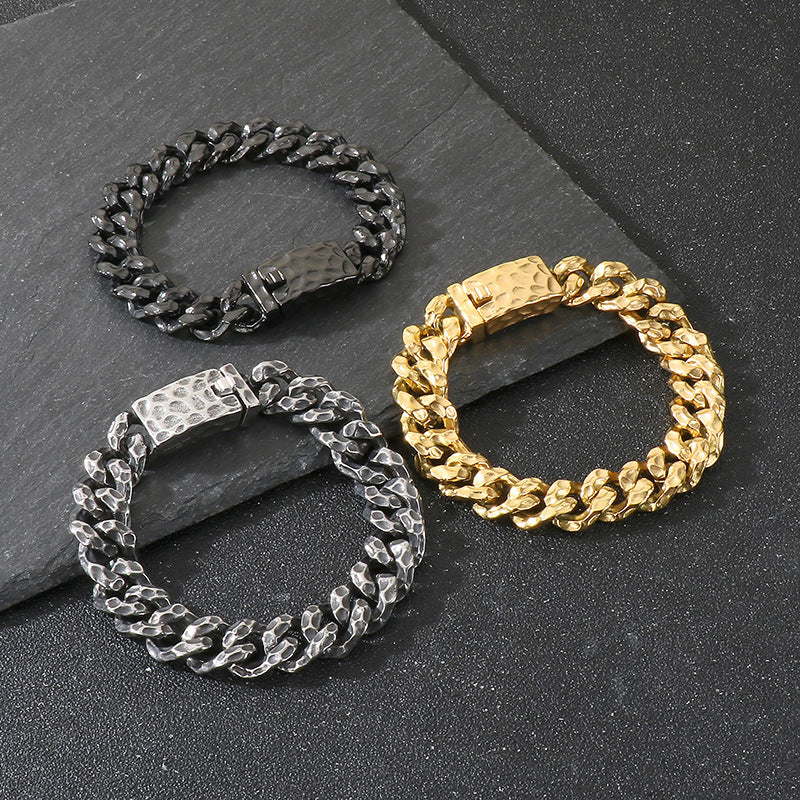 Planderful Beating Pattern Cuban Chain Men Bracelet