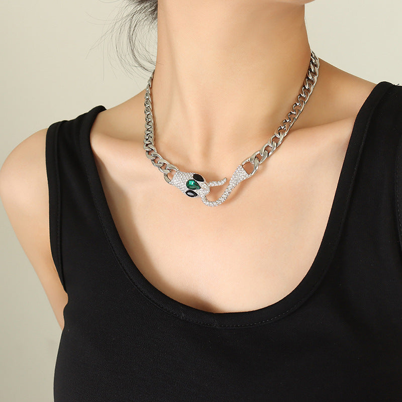Serpent Crown Necklace with Zircon Inlay and Hip-Hop Style