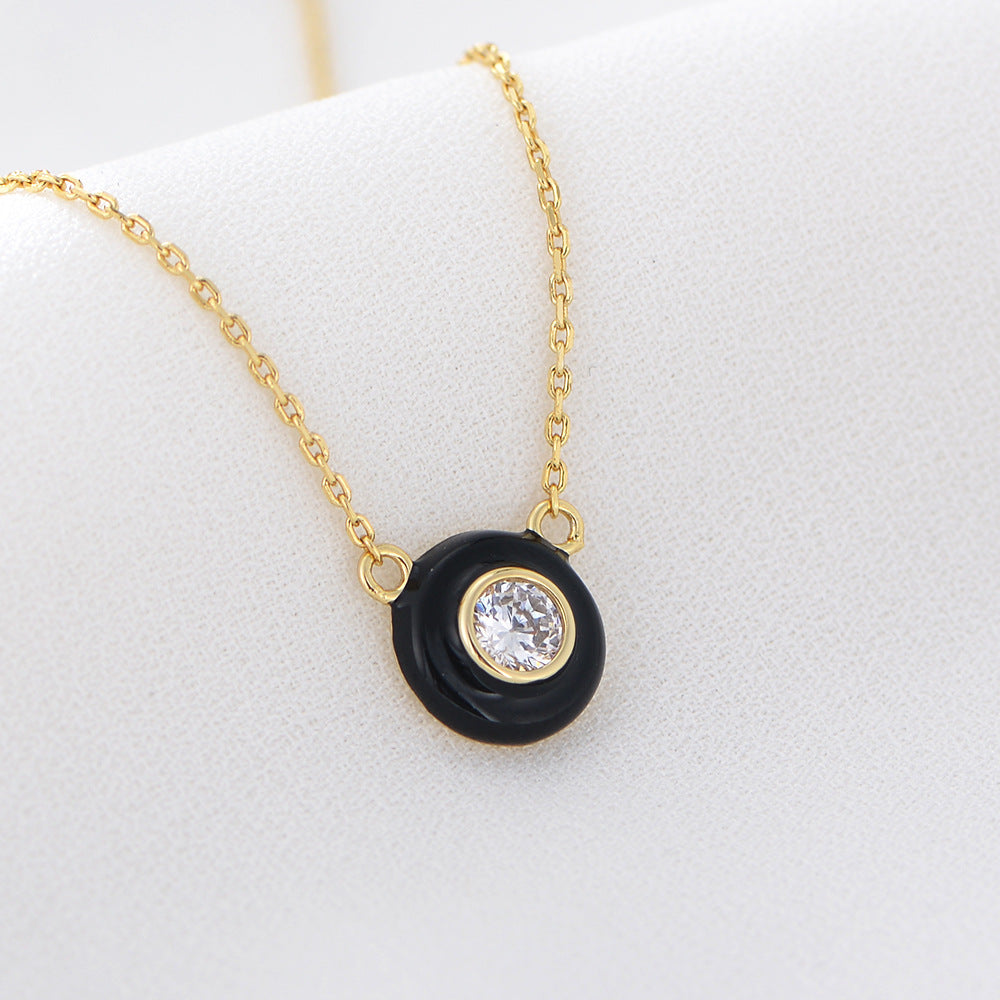 Sense Oil Drop Necklace 925 Sterling Silver Retro Round Single Diamond Zircon