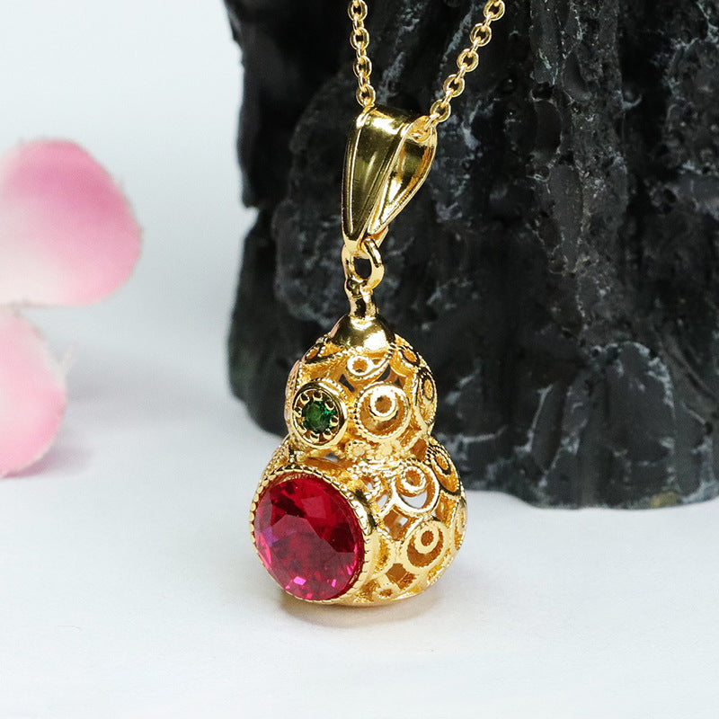 Lab-Grown Ruby Gourd Pendant — No Chain