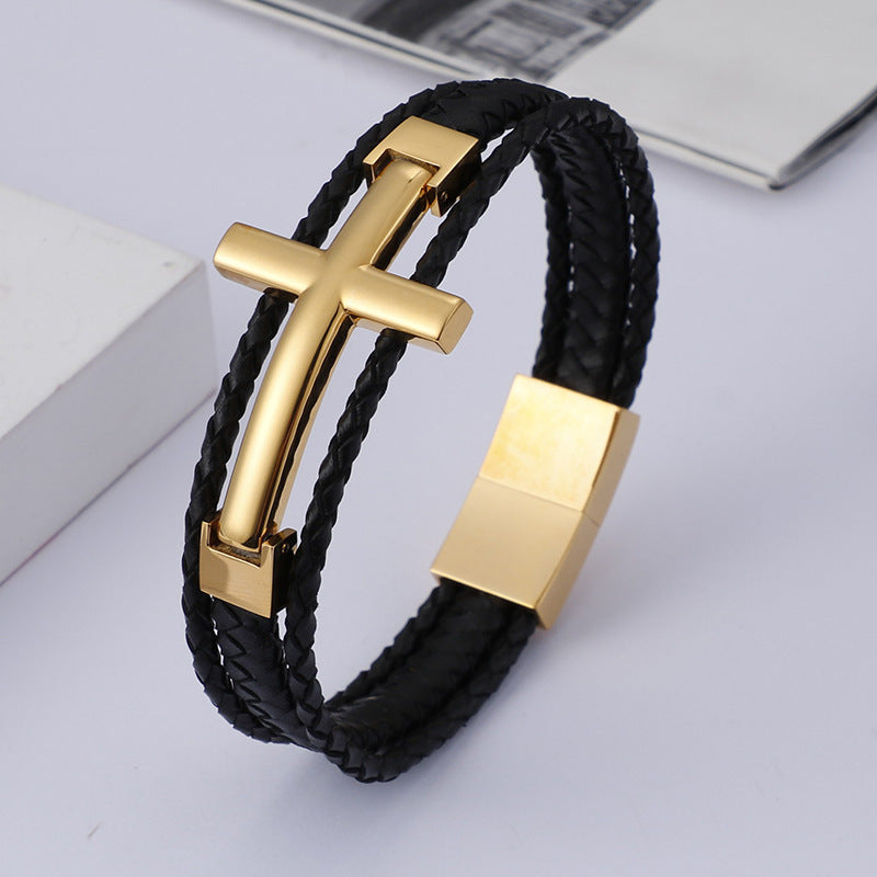 Mens Stainless Steel Cross Bracelet Planderful Layered