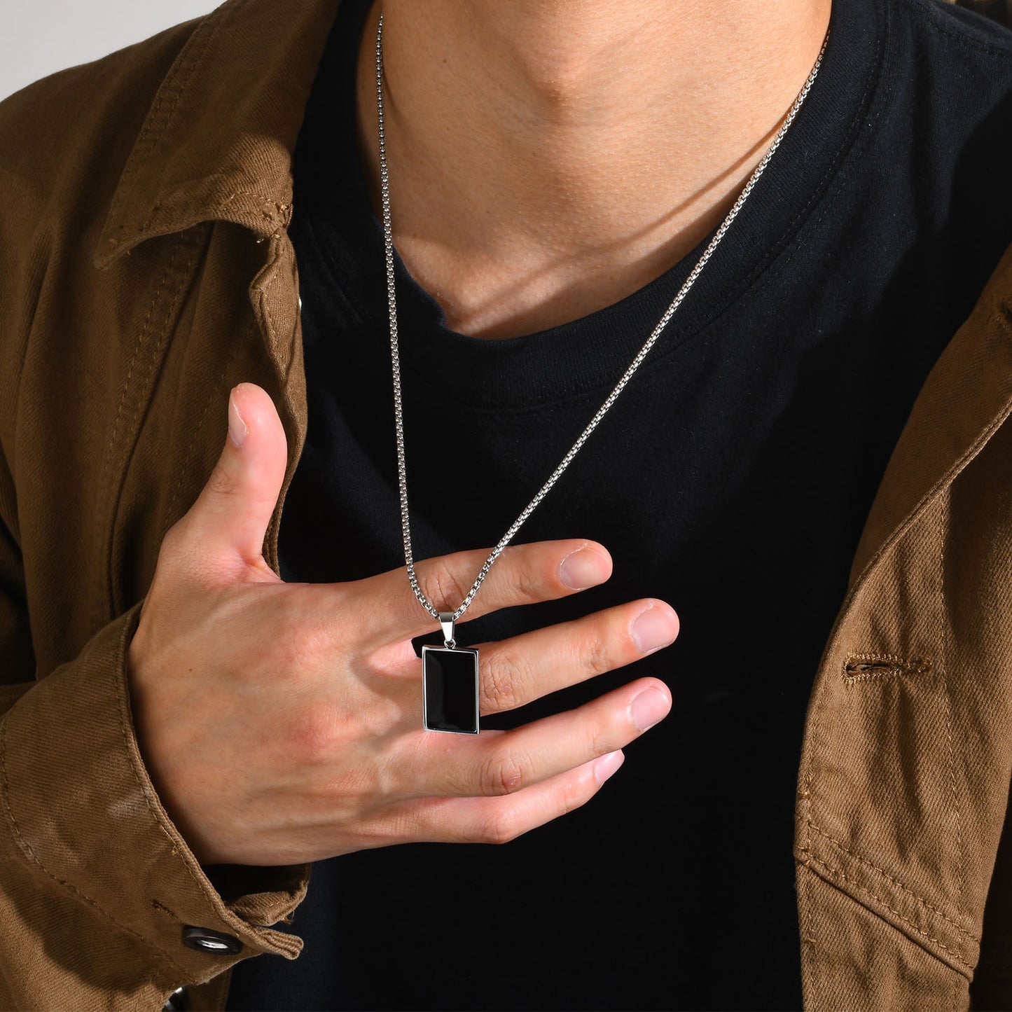 Geometric Pendant Necklace Men's Stainless Steel Epoxy Jewelry