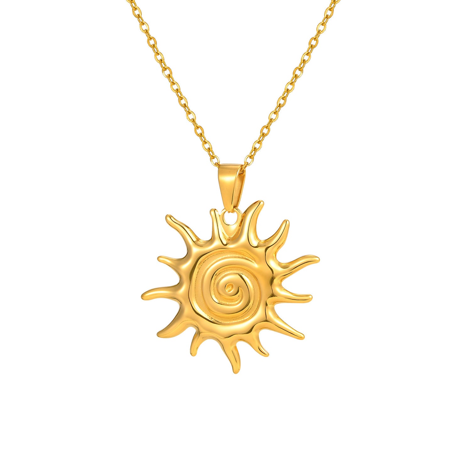 Hot-Selling Wind Stainless Steel Gold Sun Pendant Necklace Casual Vacation Style Women