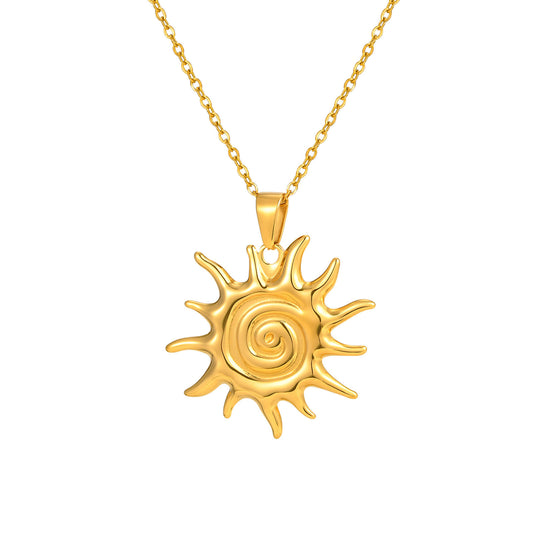 Hot-Selling Wind Stainless Steel Gold Sun Pendant Necklace Casual Vacation Style Women