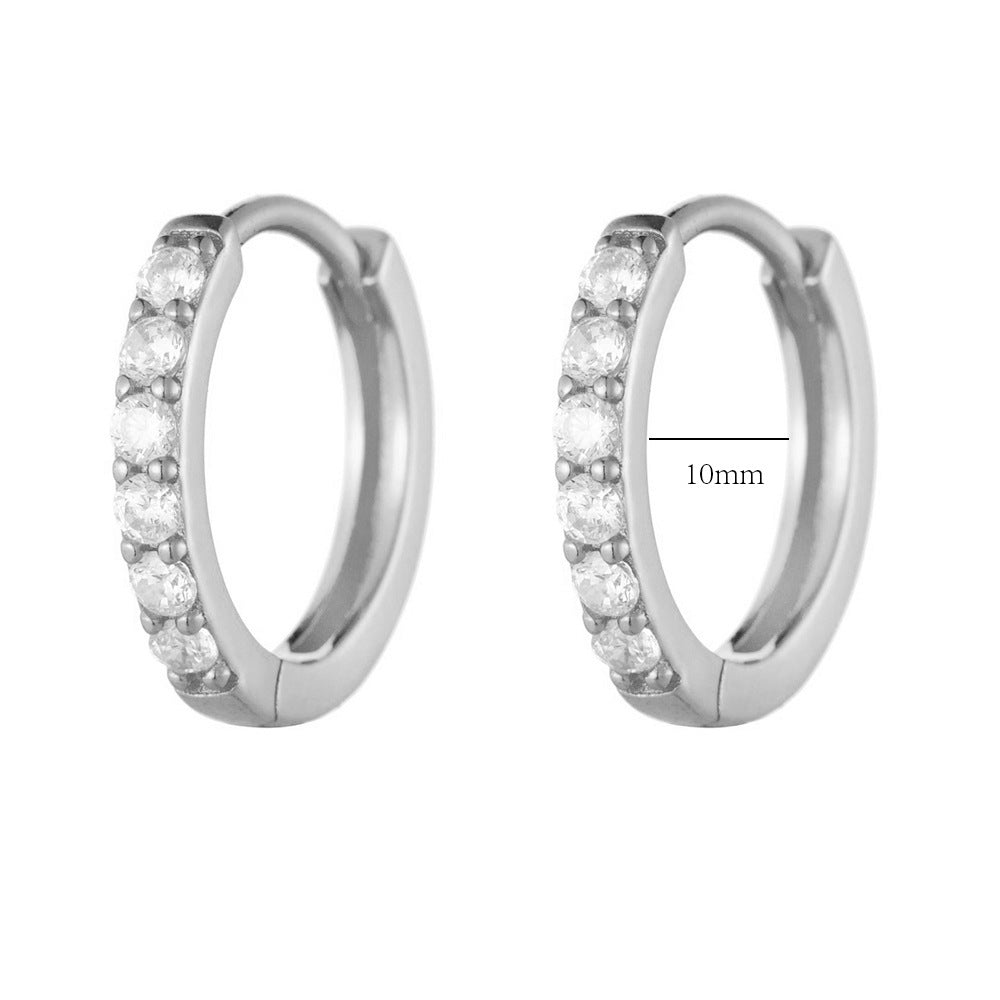 S925 Sterling Silver Ear Buckle Inlaid With Zircon Basic Round Ear Ring Earrings,
