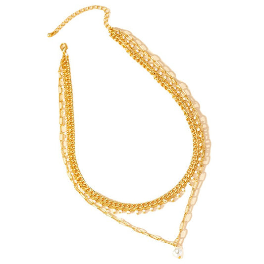 European Charm Three-Layer Beaded Pendant Necklace with Imitation Pearl Accent