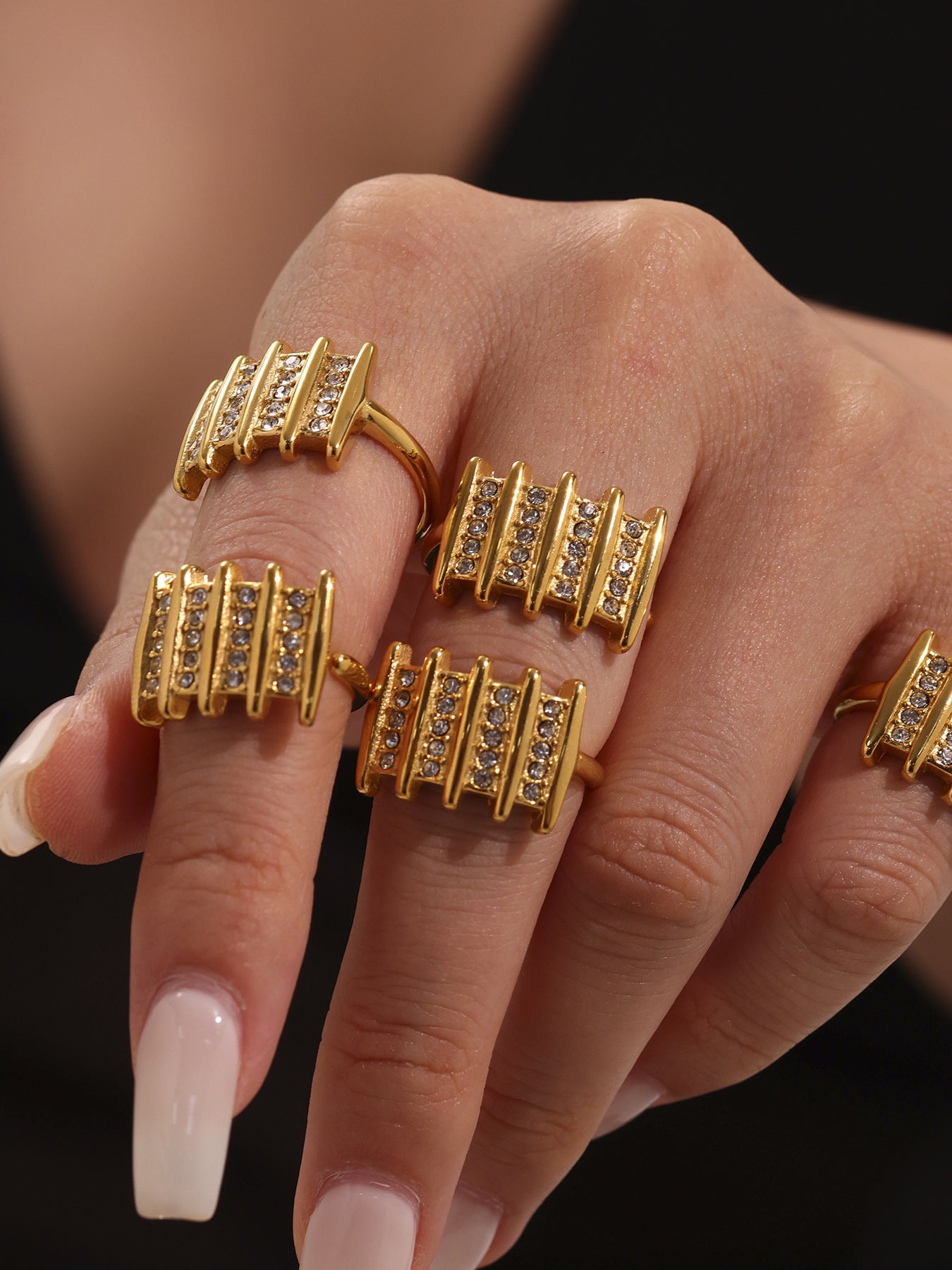 Planderful Mens Zircon Ring Open Square Stainless 18K Gold