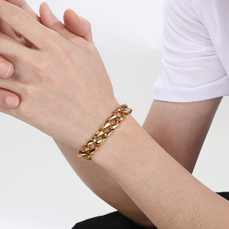 Planderful Mens Titanium Steel Cuban Chain Bracelet 11mm