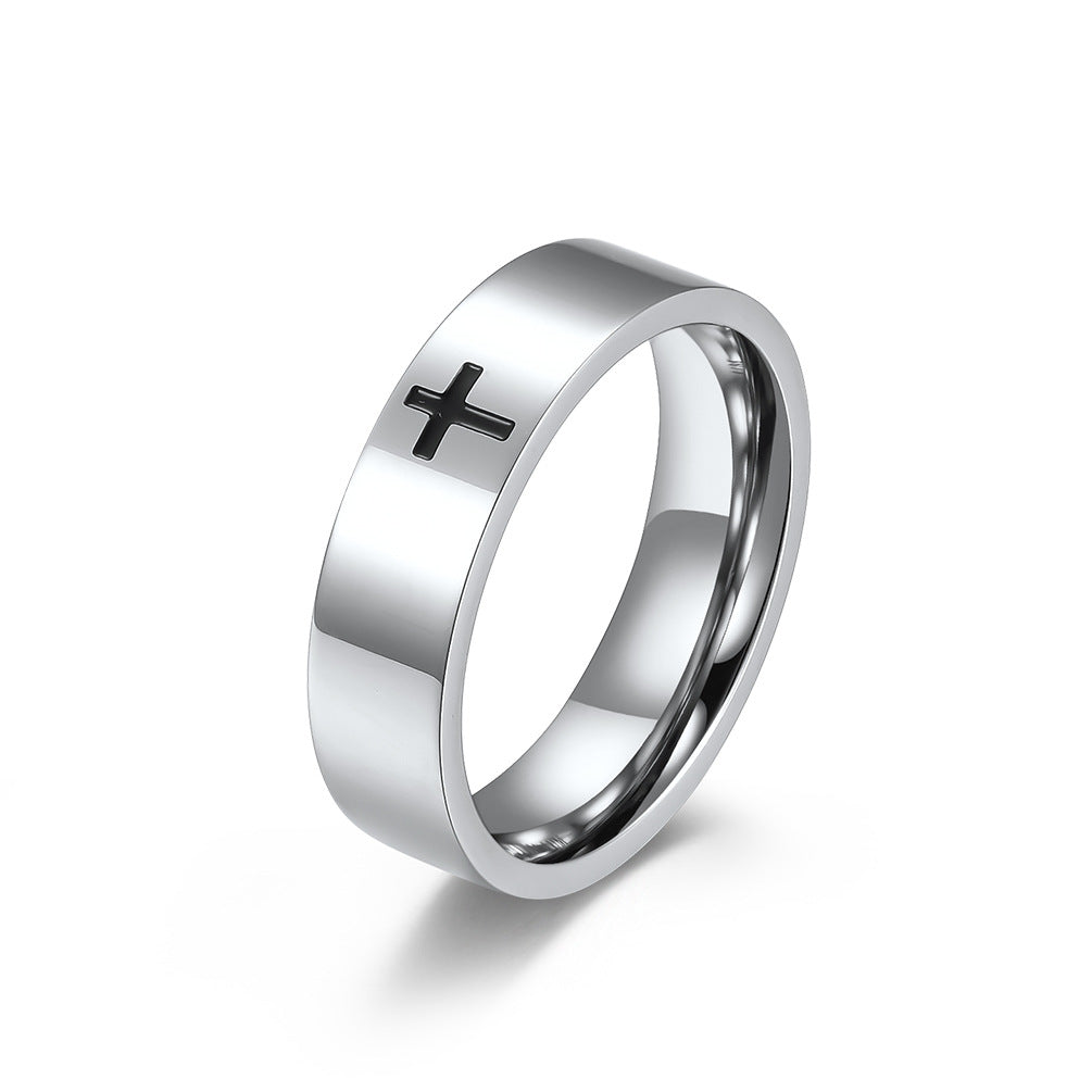 Planderful Simple Cross Stainless Steel Ring for Men