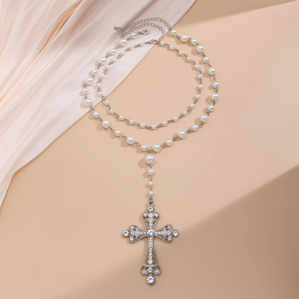 Cyber Cross & Bead Layered Necklace