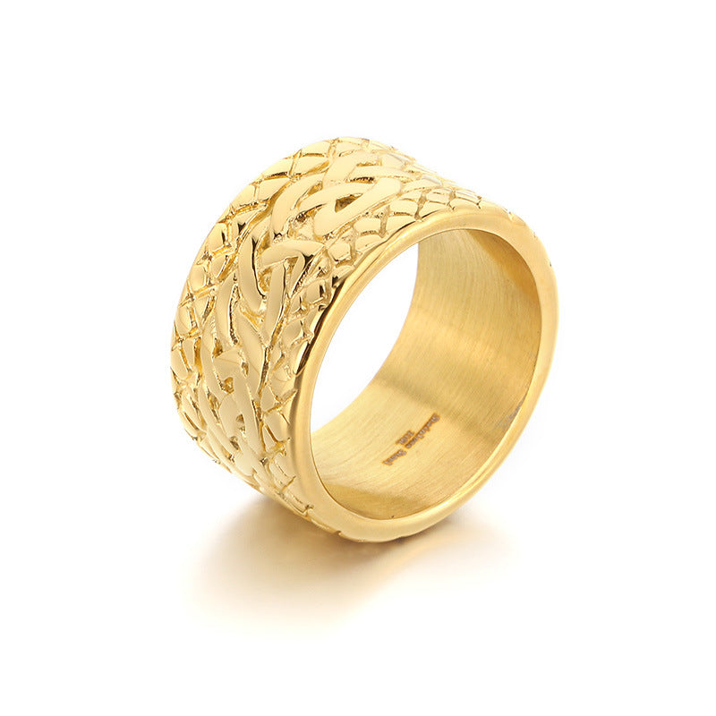 Planderful Men Woven Pattern Ring Titanium Steel Hipster