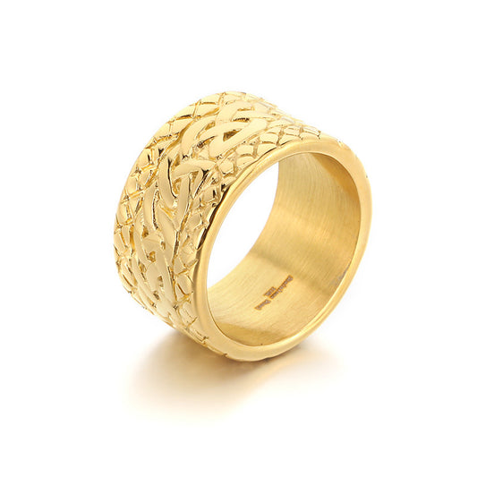 Planderful Men Woven Pattern Ring Titanium Steel Hipster