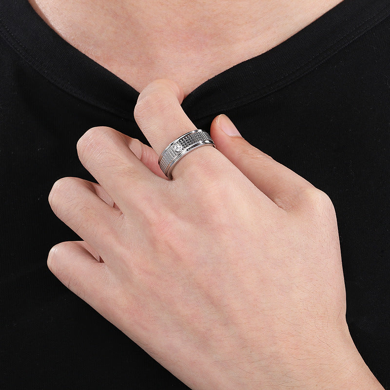 Supply Fashionable Rings, Hip-Hop Stainless Steel Zircon Plaid Men's Rings
