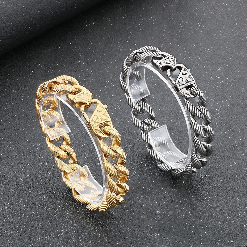 Planderful Mens Bracelet Titanium Steel 18K Engraved Buckle