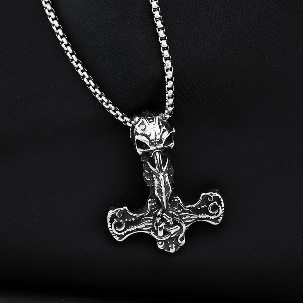 European And American Jewelry Wholesale Titanium Steel Pendant Men's Stainless Steel Necklace Retro Viking Crow Thor Hammer