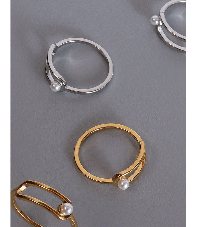 Personalized Geometric Gold-Plated Ring with Imitation Pearl