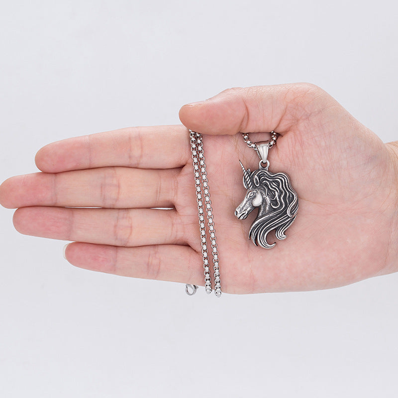 Titanium Steel Necklace - Vintage Zodiac Horse Pendant