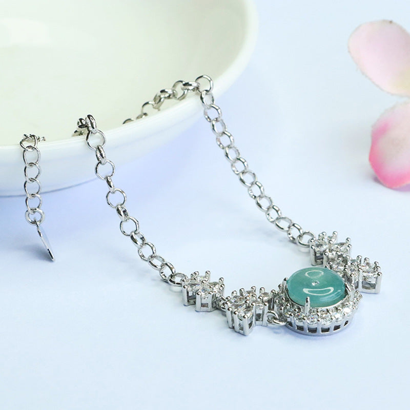 Blue Water Jadeite Peace Buckle Pavé-Style Bracelet