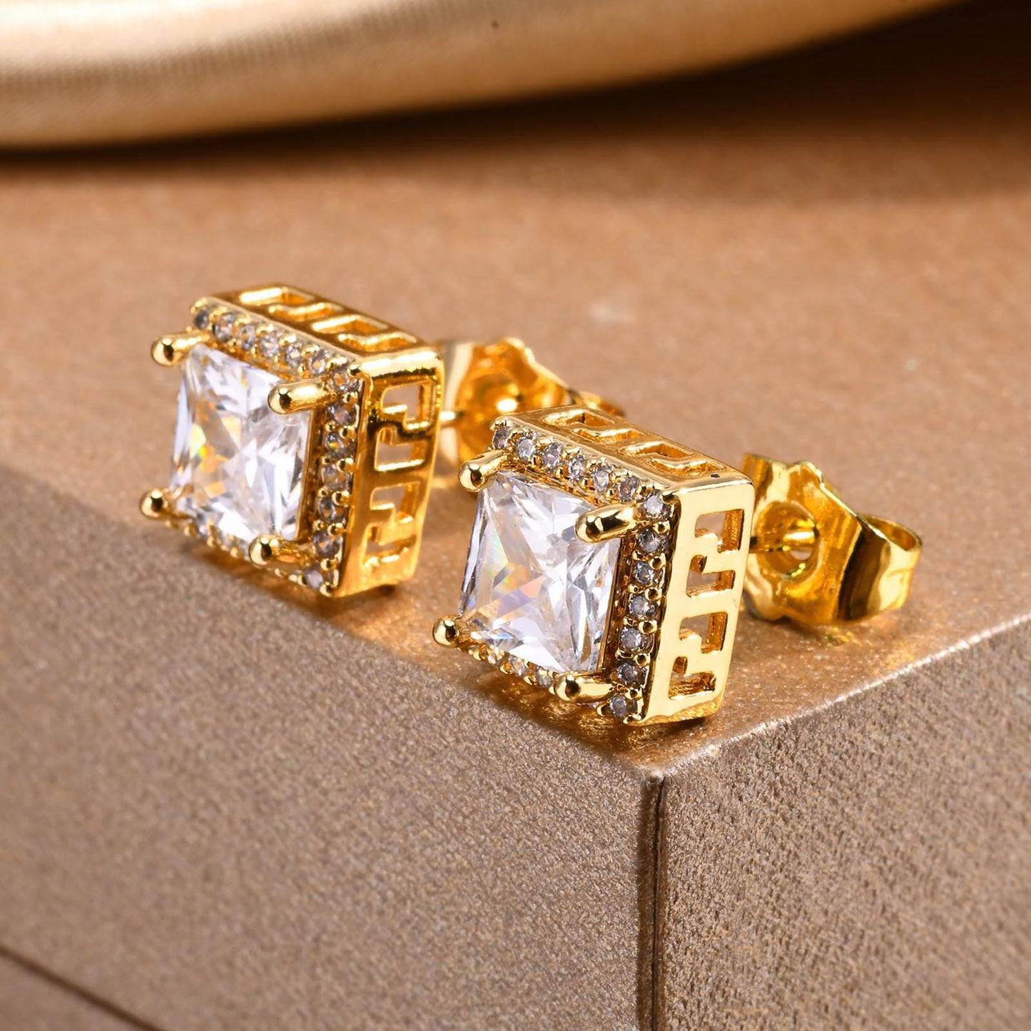 Jewelry Women's Zircon Earrings Square Geometric Gold Fashion
