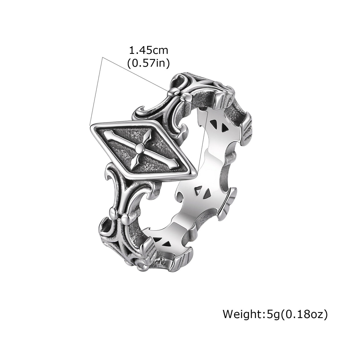 Stainless Steel Cross Ring — Silver Tone
