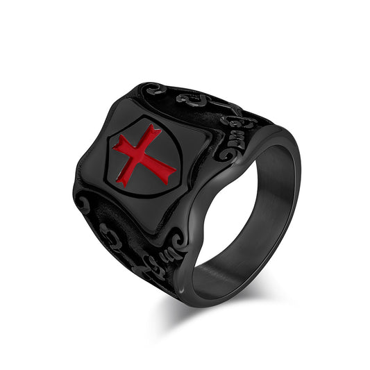 Steel Ring – Statement Cross Shield Punk Military Style For Men Retro Armor Edition By Planderful
