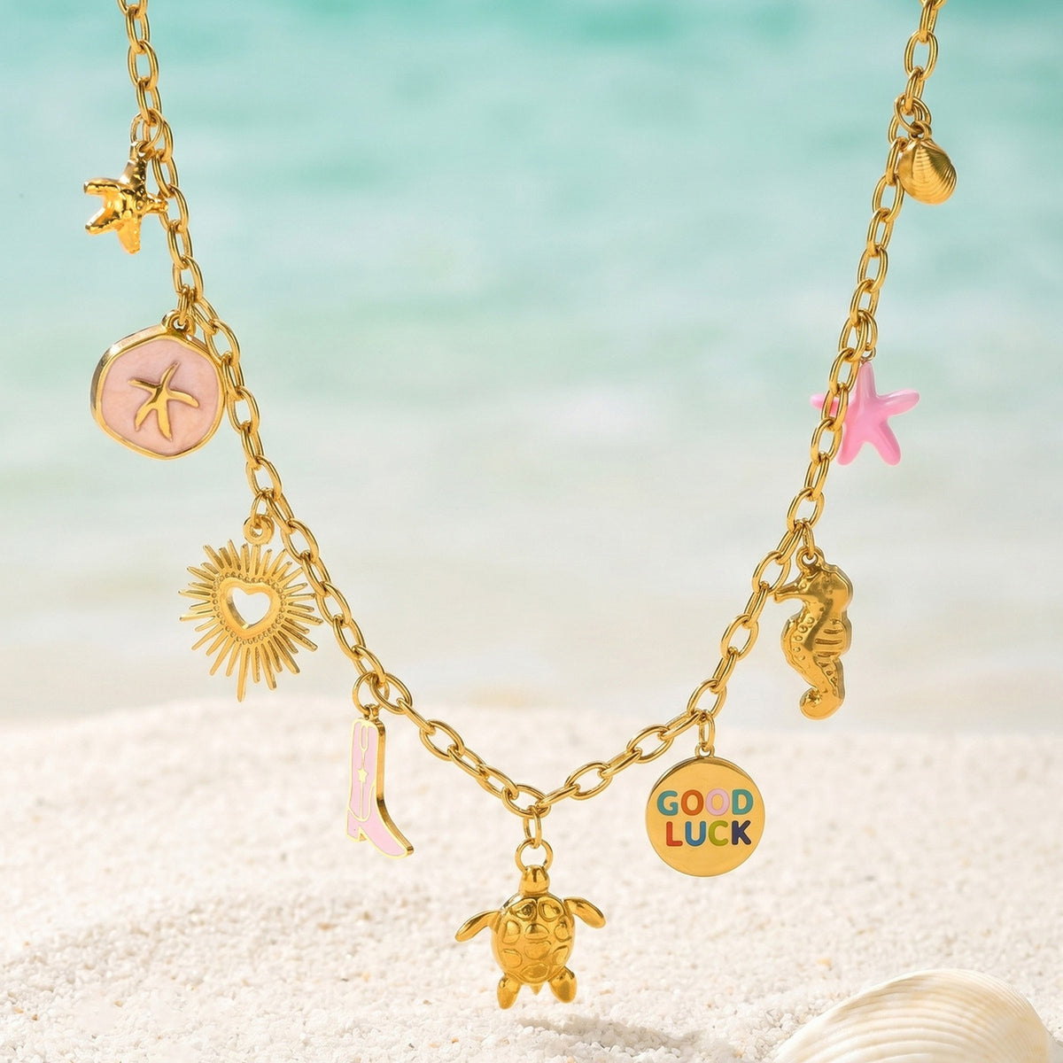Europe & The United States Hot-Selling Stainless Steel Marine Life Round Plate Necklace