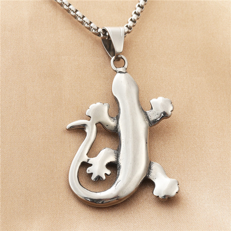 Titanium Steel Gecko Pendant Necklace for Men - Retro Punk Lizard Design