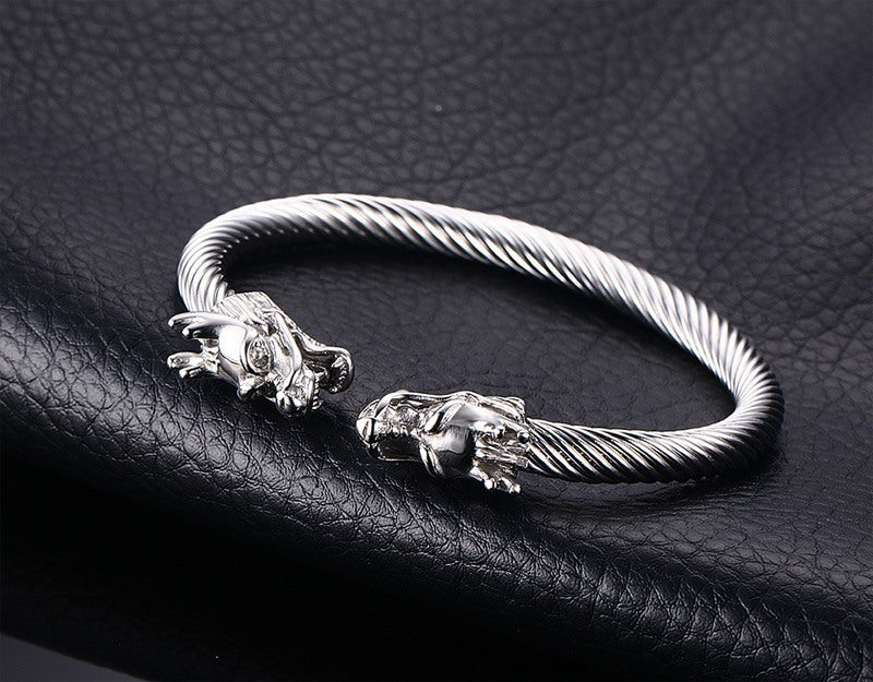 Titanium Steel Bracelet with Dragon Head Opening for Men