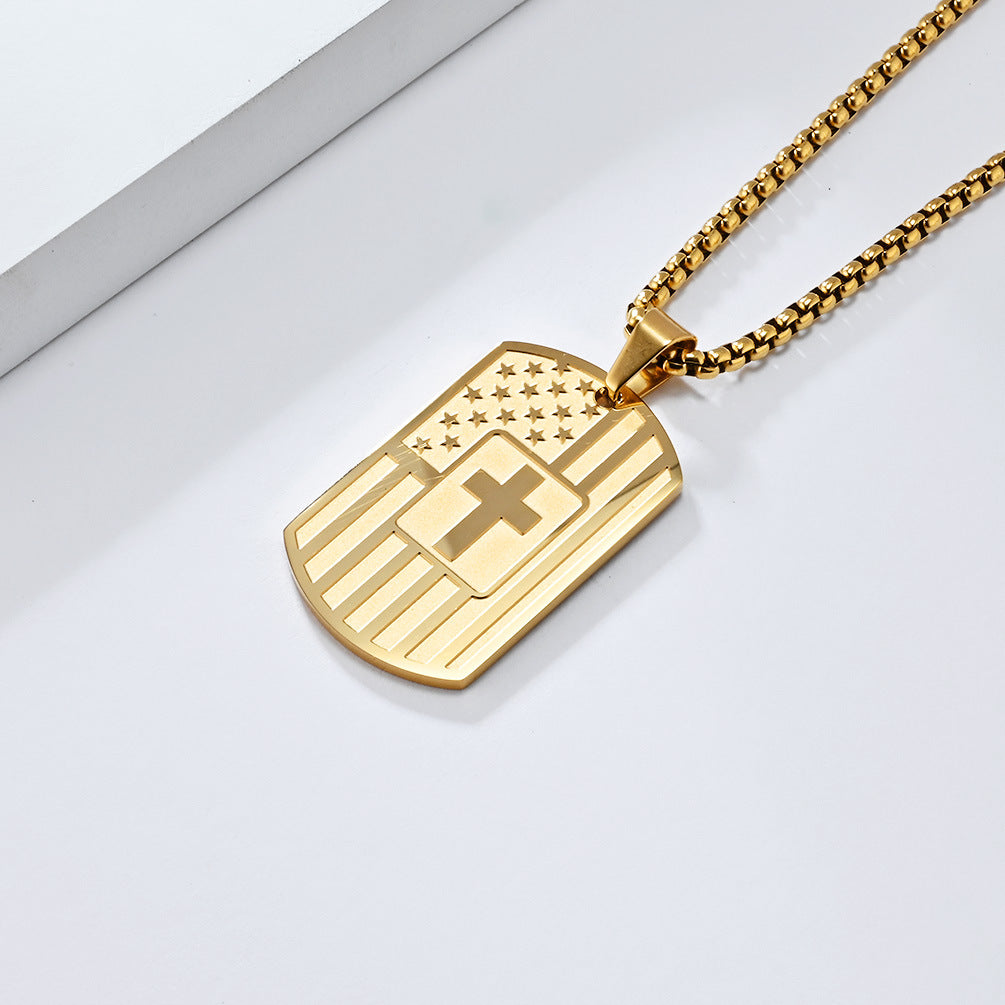 European and American Stars and Stripes Cross Necklace Gift