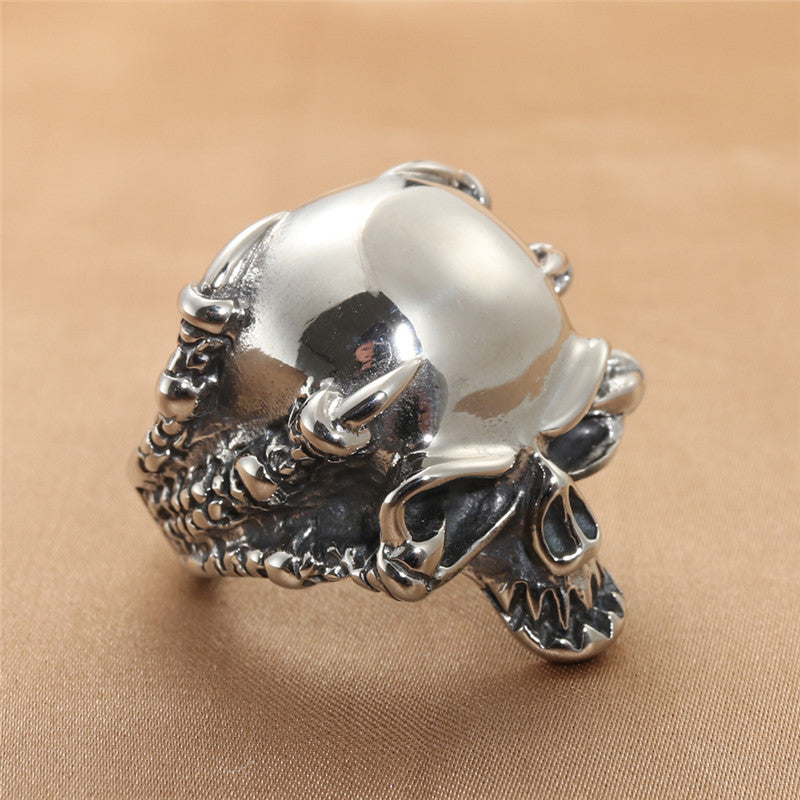 Titanium Steel Skull Ring for Men - Retro Trendy Dragon Claw Design - Personalized Accessories