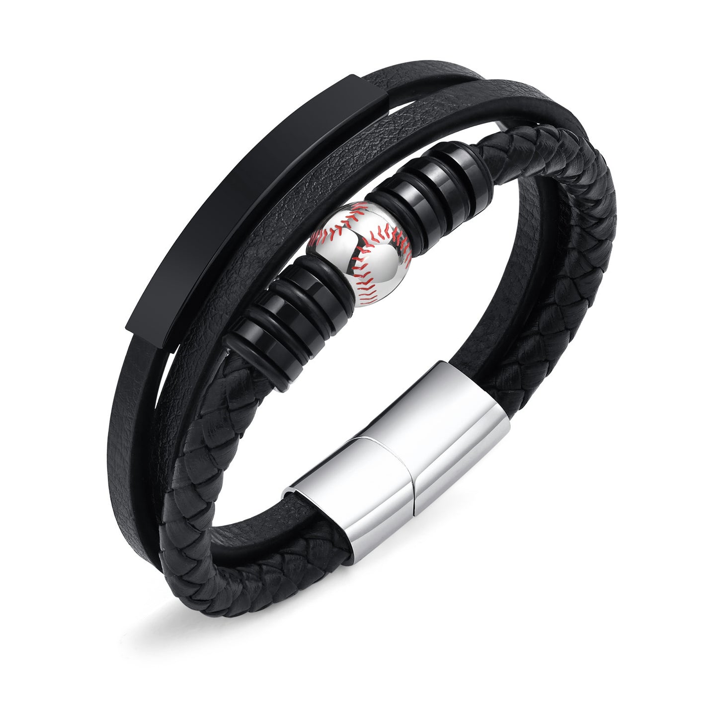 Stainless Steel Curved Baseball Football Bracelet for Men