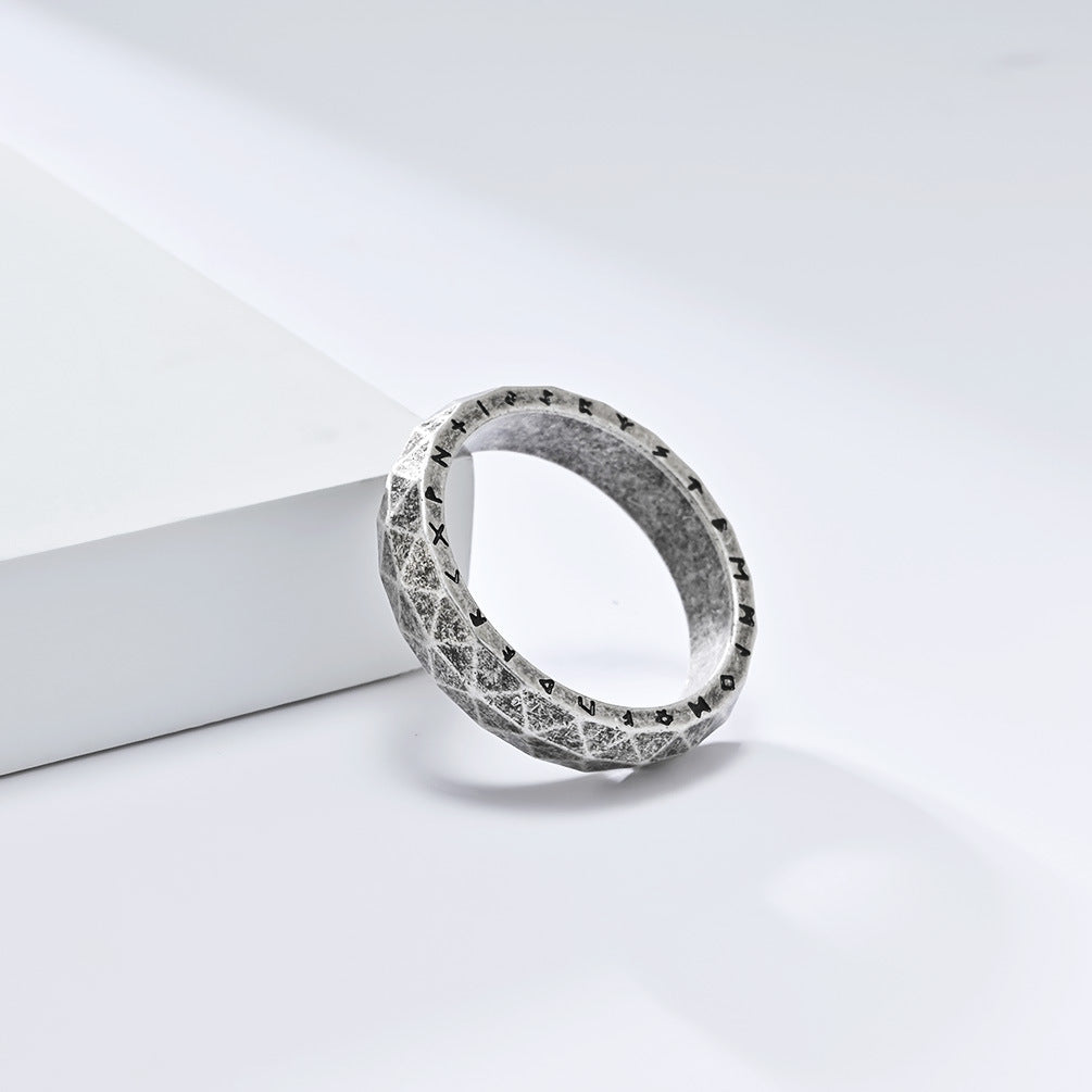 Steel Ring – Vintage Nordic Viking Text