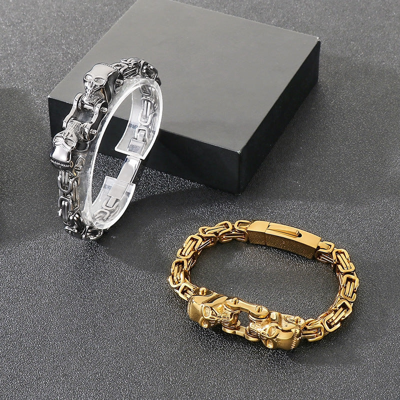 Planderful Titanium Skull Imperial Chain Mens Bracelet