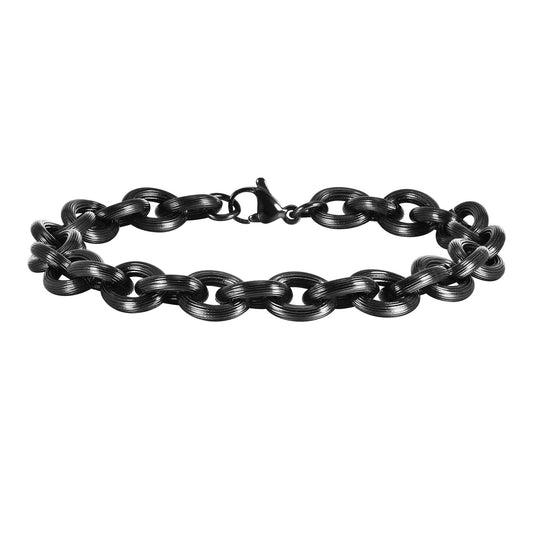 Men's – Stainless Steel Brushed Cross Chain – Black Bracelet