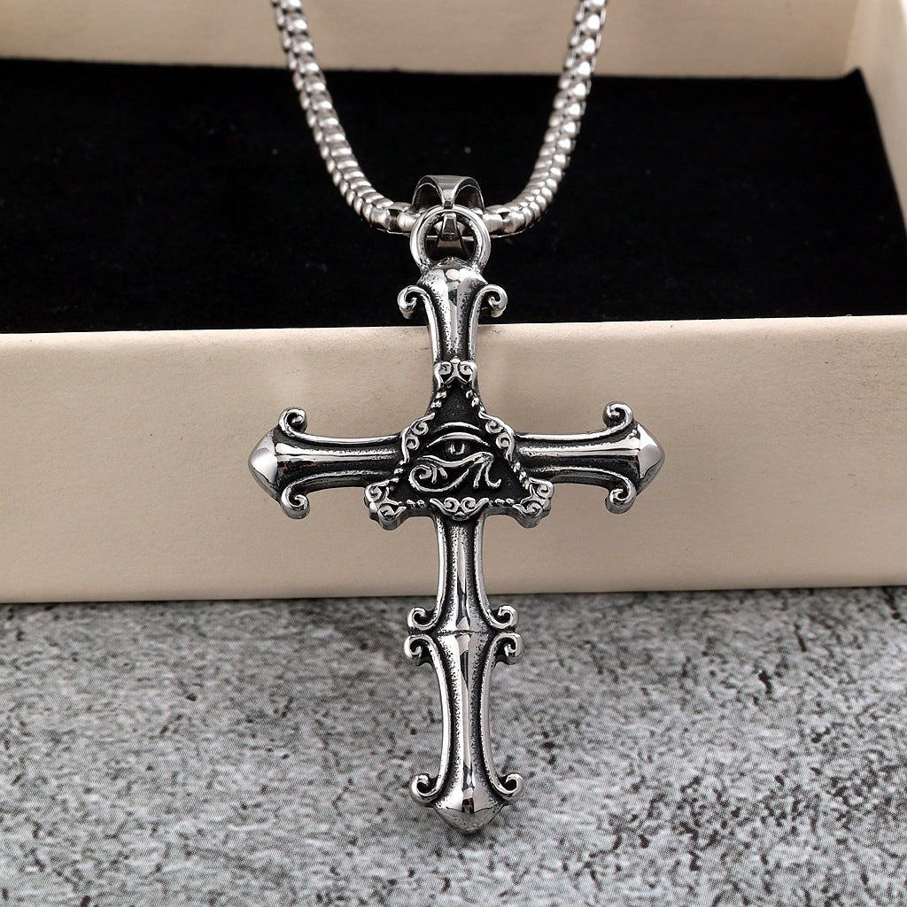 Vintage Eye of Horus Cross Stainless Steel Pendant Necklace
