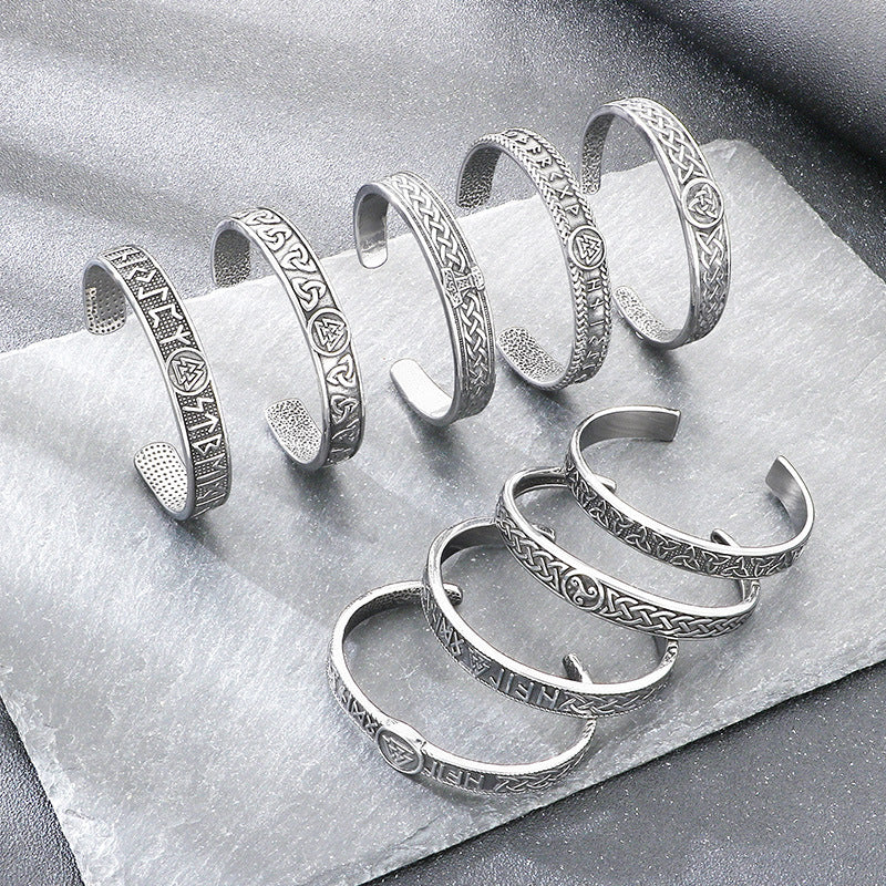 Viking Celtic Knot & Odin Rune Open Bracelet