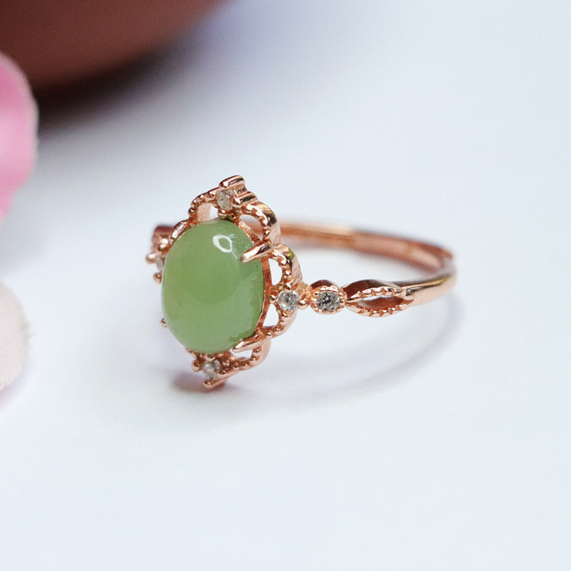 Sterling Silver and Hetian Jade Hollow Lace Ring