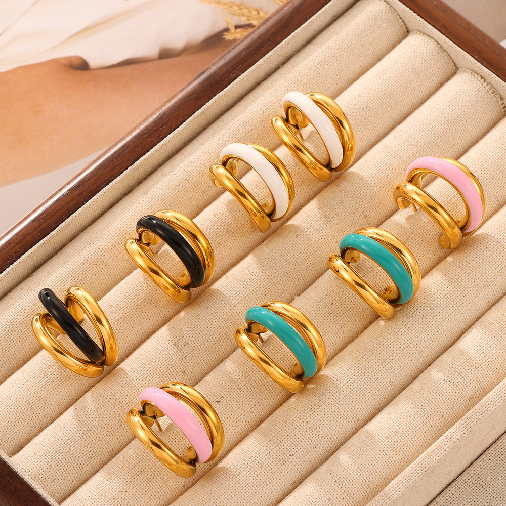 Exaggerated Multi-layer C-Shaped Earrings in Gold-Plated Titanium Steel