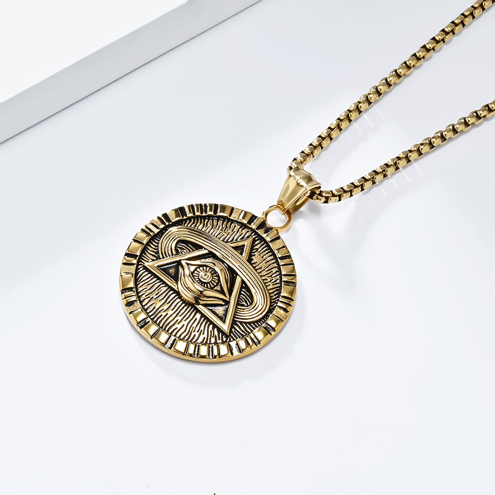 Planderful Eye of Horus Necklace Geometric Round Pendant Steel Retro European American Style Gift For Her